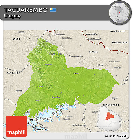 Physical 3D Map of TACUAREMBO, shaded relief outside