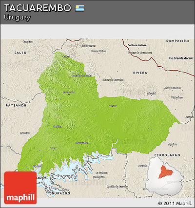 Physical 3D Map of TACUAREMBO, shaded relief outside