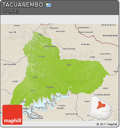 Physical 3D Map of TACUAREMBO, shaded relief outside