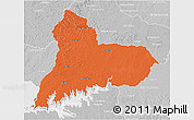 Political 3D Map of TACUAREMBO, lighten, desaturated