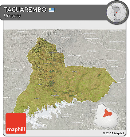 Satellite 3D Map of TACUAREMBO, lighten, semi-desaturated