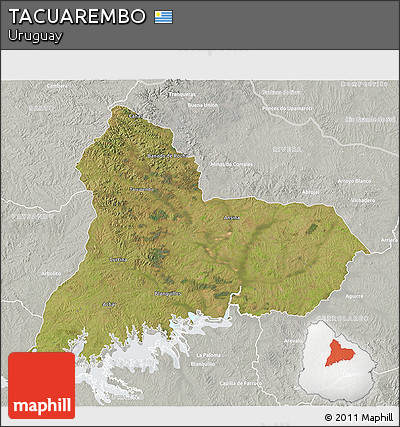 Satellite 3D Map of TACUAREMBO, lighten, semi-desaturated
