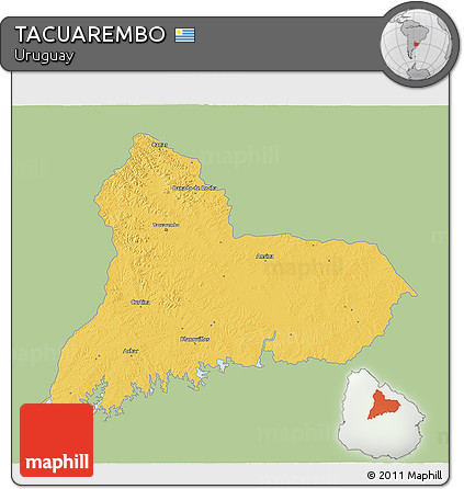 Savanna Style 3D Map of TACUAREMBO, single color outside
