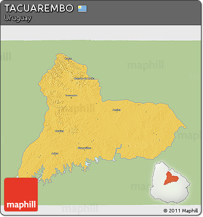 Savanna Style 3D Map of TACUAREMBO, single color outside