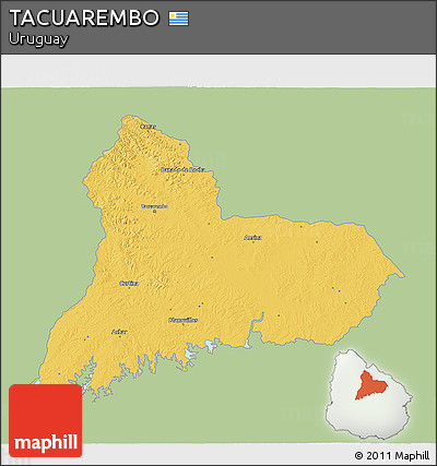 Savanna Style 3D Map of TACUAREMBO, single color outside