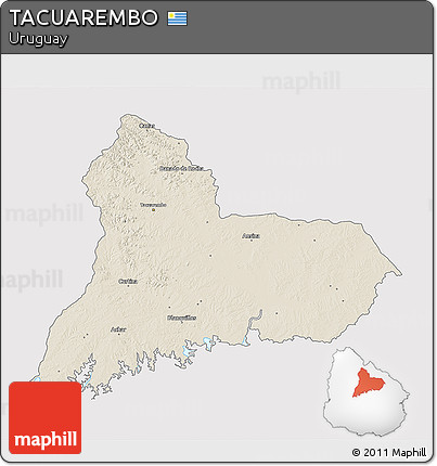 Shaded Relief 3D Map of TACUAREMBO, single color outside