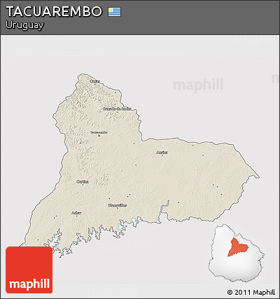 Shaded Relief 3D Map of TACUAREMBO, single color outside