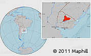 Gray Location Map of TACUAREMBO, within the entire country, hill shading
