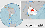 Gray Location Map of TACUAREMBO, highlighted country, hill shading