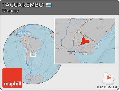 Gray Location Map of TACUAREMBO, hill shading