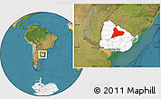 Satellite Location Map of TACUAREMBO, highlighted country, within the entire country