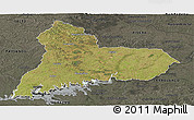 Satellite Panoramic Map of TACUAREMBO, darken, semi-desaturated