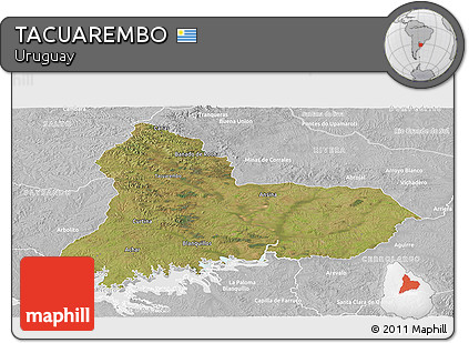 Satellite Panoramic Map of TACUAREMBO, lighten, desaturated