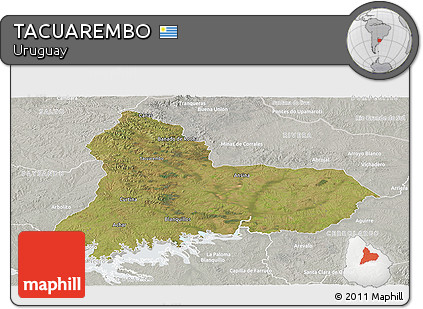 Satellite Panoramic Map of TACUAREMBO, lighten, semi-desaturated
