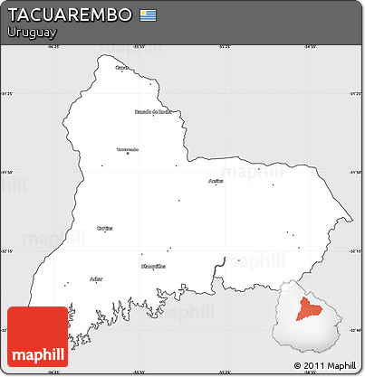 Silver Style Simple Map of TACUAREMBO, cropped outside