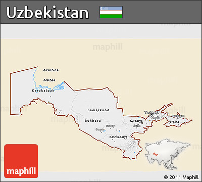 Classic Style 3D Map of Uzbekistan, single color outside