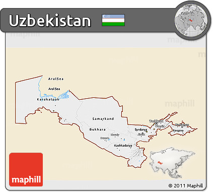 Classic Style 3D Map of Uzbekistan, single color outside