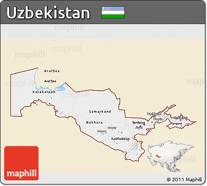 Classic Style 3D Map of Uzbekistan, single color outside