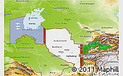 Flag 3D Map of Uzbekistan, physical outside, bathymetry sea, flag rotated