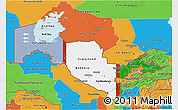 Flag 3D Map of Uzbekistan, political outside, flag rotated