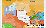 Flag 3D Map of Uzbekistan, political shades outside, flag rotated