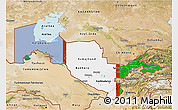 Flag 3D Map of Uzbekistan, satellite outside, bathymetry sea, flag aligned to the middle