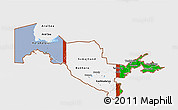Flag 3D Map of Uzbekistan, single color outside, bathymetry sea, flag aligned to the middle