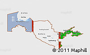 Flag 3D Map of Uzbekistan, single color outside, bathymetry sea, flag rotated