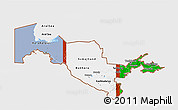 Flag 3D Map of Uzbekistan, single color outside, bathymetry sea, shaded relief sea, flag aligned to the middle