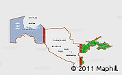 Flag 3D Map of Uzbekistan, single color outside, bathymetry sea, shaded relief sea, flag rotated