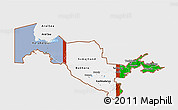 Flag 3D Map of Uzbekistan, single color outside, satellite sea, flag aligned to the middle