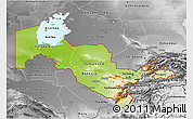 Physical 3D Map of Uzbekistan, desaturated, land only