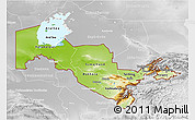 Physical 3D Map of Uzbekistan, lighten, desaturated