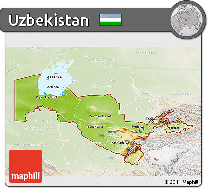 Physical 3D Map of Uzbekistan, lighten