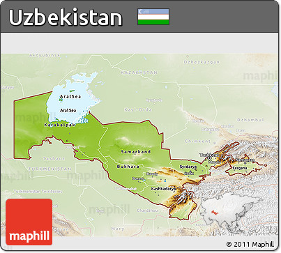 Physical 3D Map of Uzbekistan, lighten