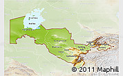 Physical 3D Map of Uzbekistan, lighten, land only