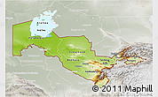 Physical 3D Map of Uzbekistan, lighten, semi-desaturated