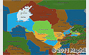 Political 3D Map of Uzbekistan, darken