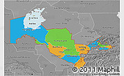 Political 3D Map of Uzbekistan, desaturated