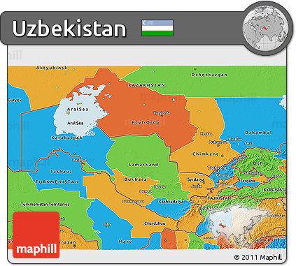 Political 3D Map of Uzbekistan