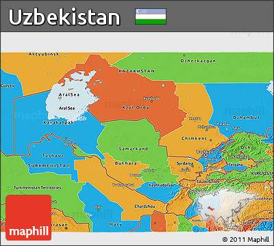 Political 3D Map of Uzbekistan