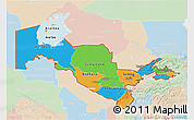 Political 3D Map of Uzbekistan, lighten