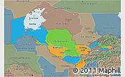 Political 3D Map of Uzbekistan, semi-desaturated