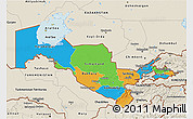 Political 3D Map of Uzbekistan, shaded relief outside, bathymetry sea