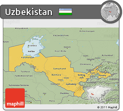 Savanna Style 3D Map of Uzbekistan