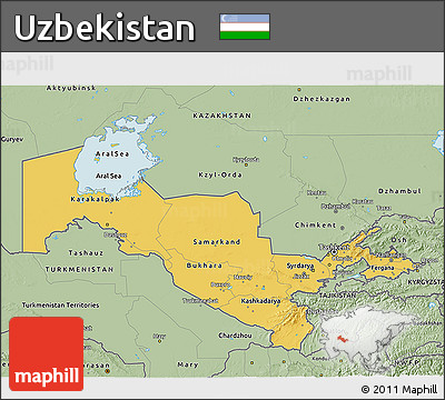 Savanna Style 3D Map of Uzbekistan