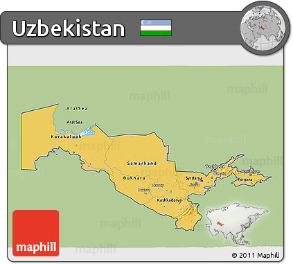 Savanna Style 3D Map of Uzbekistan, single color outside