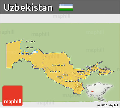 Savanna Style 3D Map of Uzbekistan, single color outside