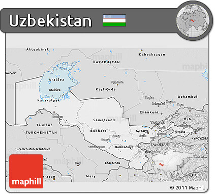 Silver Style 3D Map of Uzbekistan