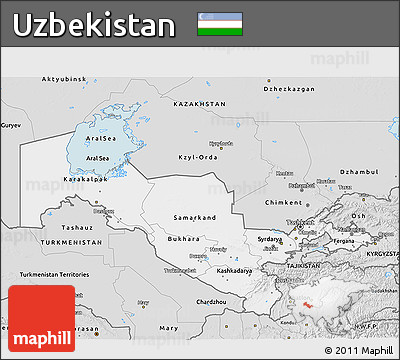 Silver Style 3D Map of Uzbekistan